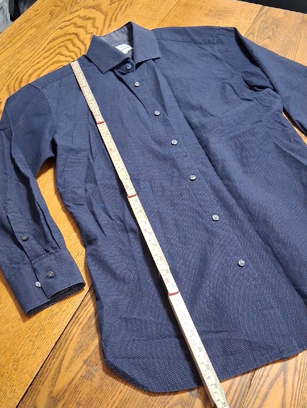 TED BAKER Shirt Mens 15 ( 32/33) Navy Blue Used Preowned Long Sleeves Button Up